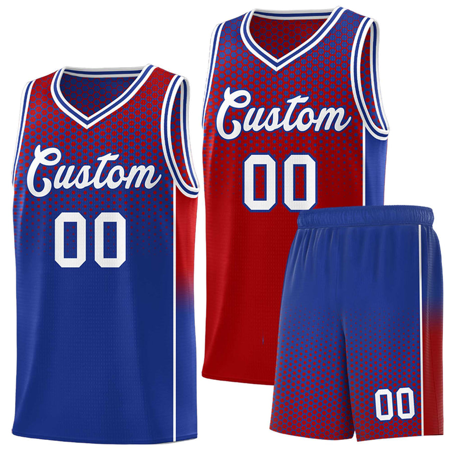 Custom Red Royal Reversible Side Gradient Sports Uniform Dot Pattern Basketball Jersey Kits | BuyFootballJersey