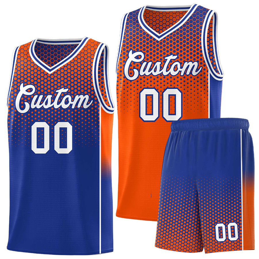 Custom Orange Royal Reversible Side Gradient Sports Uniform Dot Pattern Basketball Jersey Kits | BuyFootballJersey