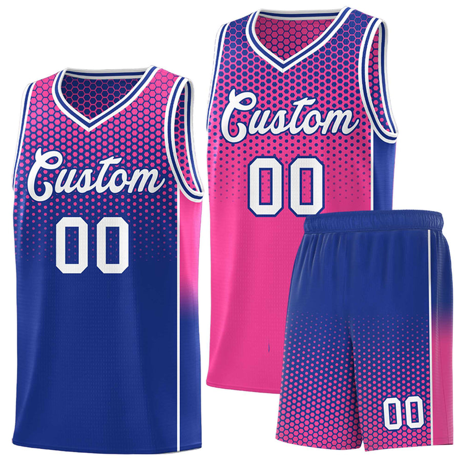 Custom Pink Royal Reversible Side Gradient Sports Uniform Dot Pattern Basketball Jersey Kits | BuyFootballJersey
