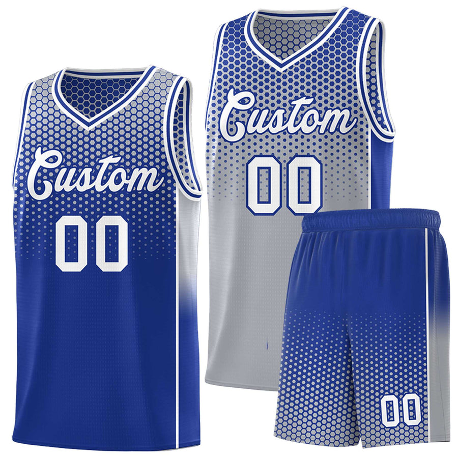Custom Gray Royal Reversible Side Gradient Sports Uniform Dot Pattern Basketball Jersey Kits | BuyFootballJersey