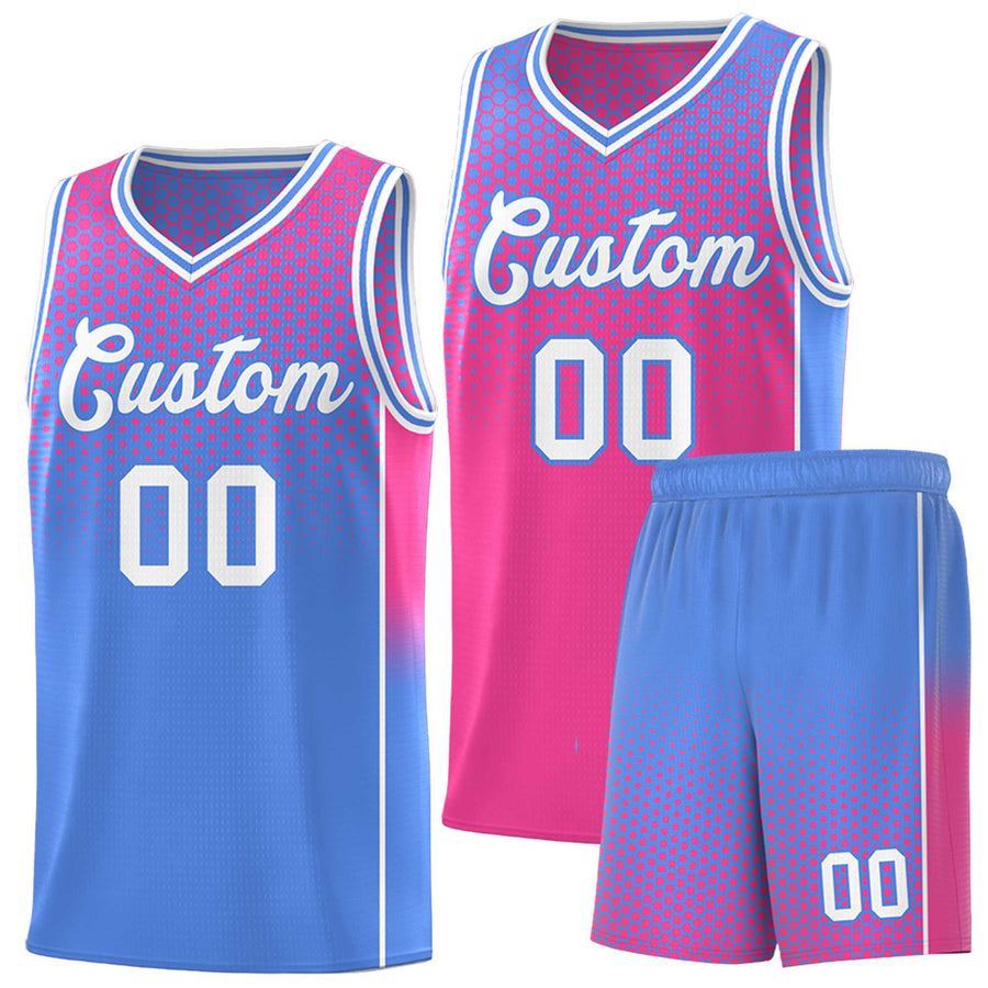 Custom Pink Light Blue Reversible Side Gradient Sports Uniform Dot Pattern Basketball Jersey Kits | BuyFootballJersey