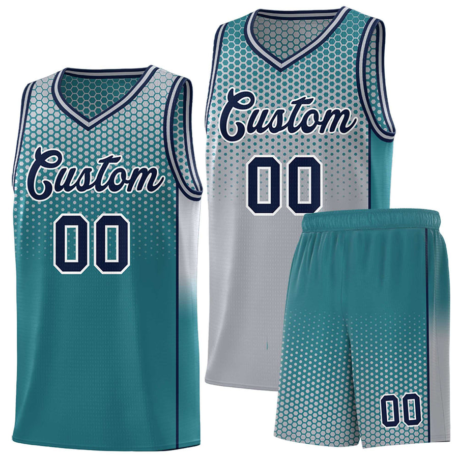 Custom Gray Aqua Reversible Side Gradient Sports Uniform Dot Pattern Basketball Jersey Kits | BuyFootballJersey