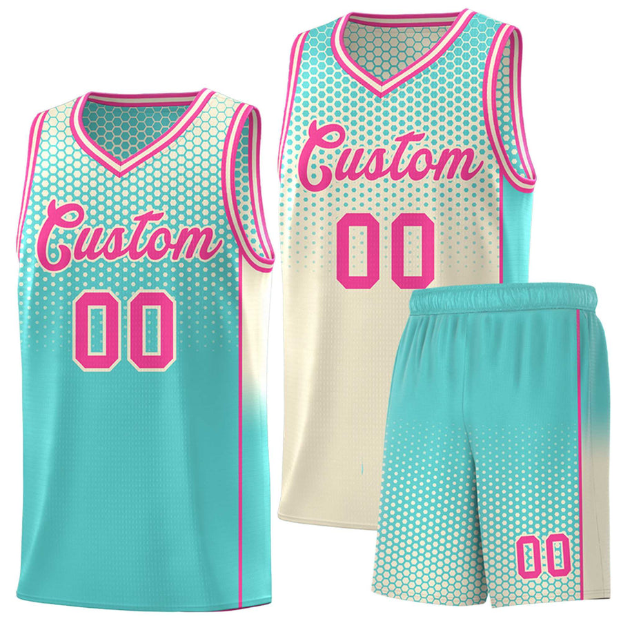 Custom Cream Bright Green Reversible Side Gradient Sports Uniform Dot Pattern Basketball Jersey Kits | BuyFootballJersey