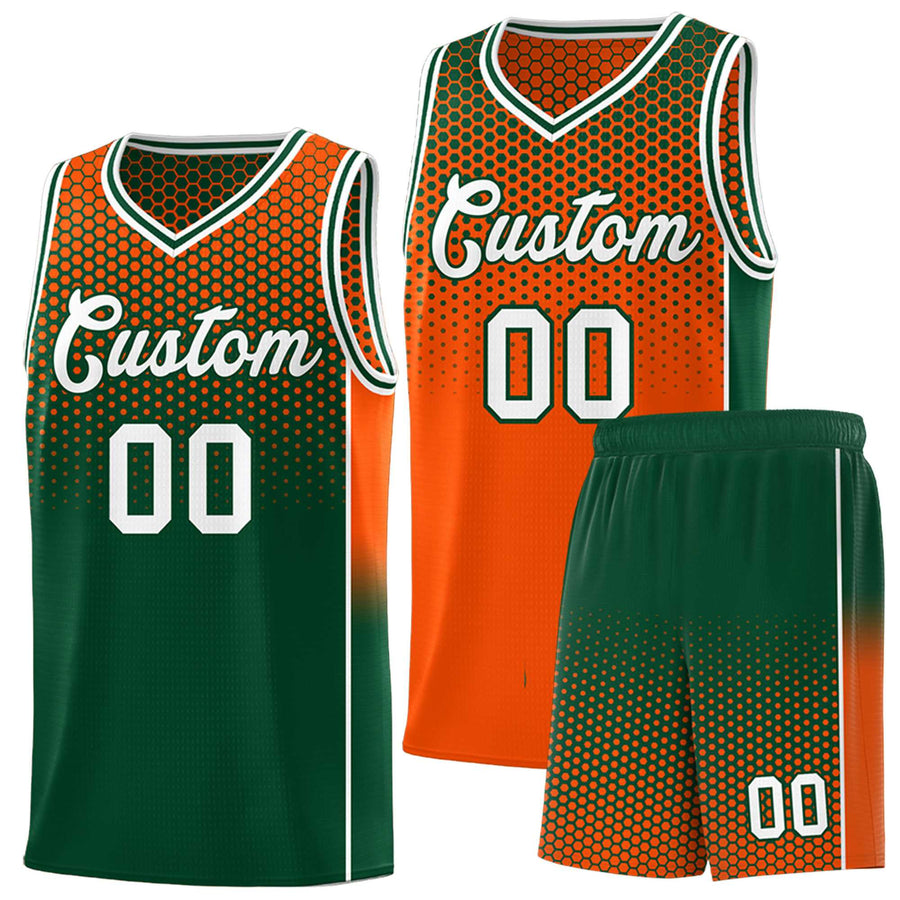 Custom Orange Green Reversible Side Gradient Sports Uniform Dot Pattern Basketball Jersey Kits | BuyFootballJersey