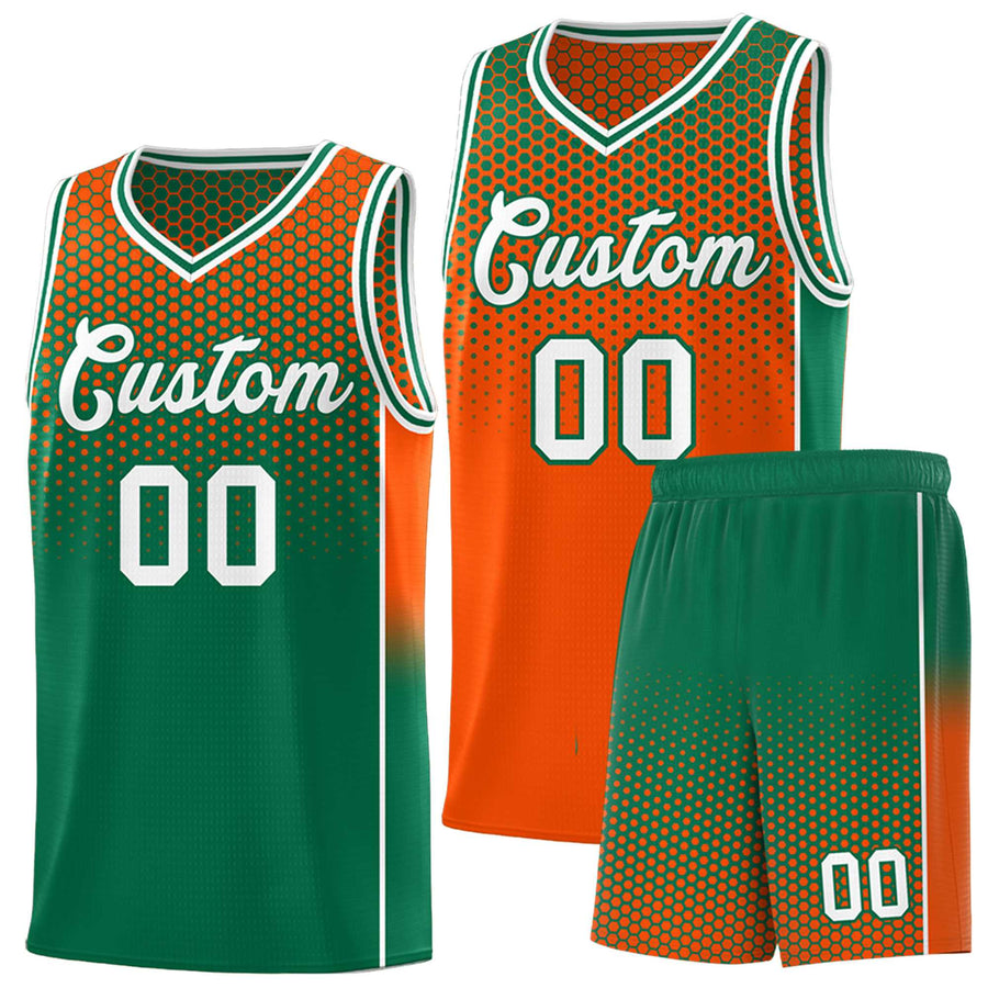 Custom Orange Kelly Green Reversible Side Gradient Sports Uniform Dot Pattern Basketball Jersey Kits | BuyFootballJersey