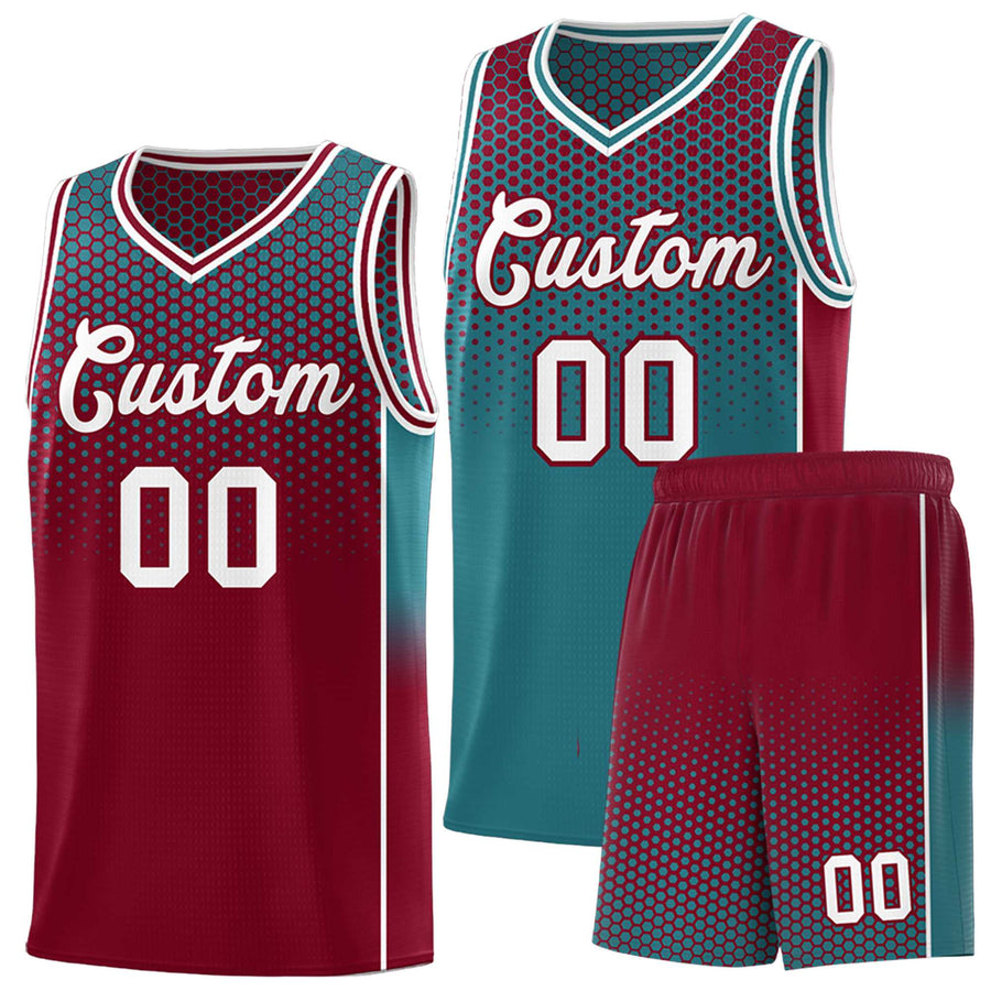 Custom Teal Crimson Reversible Side Gradient Sports Uniform Dot Pattern Basketball Jersey Kits | BuyFootballJersey