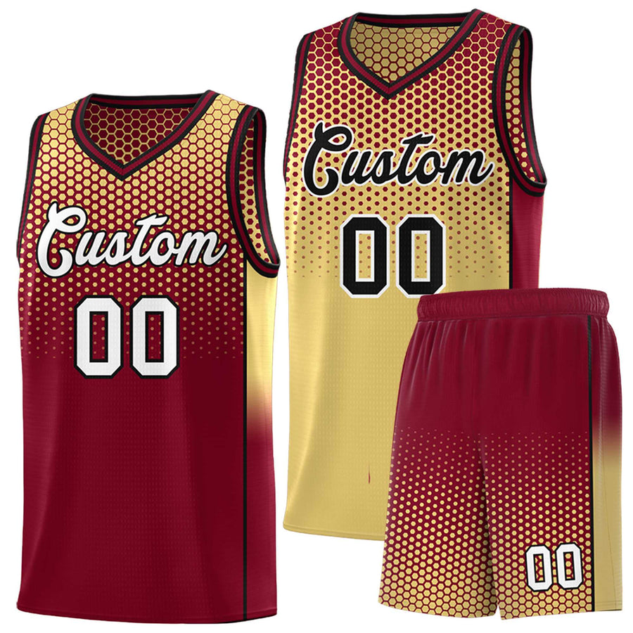 Custom Khaki Crimson Reversible Side Gradient Sports Uniform Dot Pattern Basketball Jersey Kits | BuyFootballJersey