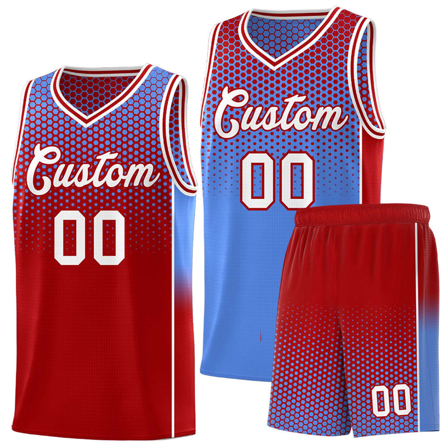 Custom Light Blue Red Reversible Side Gradient Sports Uniform Dot Pattern Basketball Jersey Kits | BuyFootballJersey