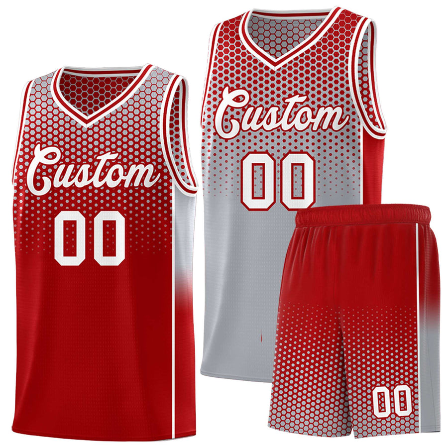 Custom Gray Red Reversible Side Gradient Sports Uniform Dot Pattern Basketball Jersey Kits | BuyFootballJersey