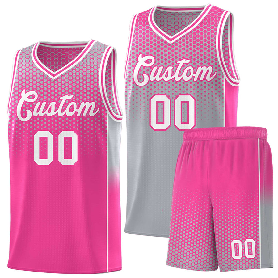 Custom Gray Pink Reversible Side Gradient Sports Uniform Dot Pattern Basketball Jersey Kits | BuyFootballJersey