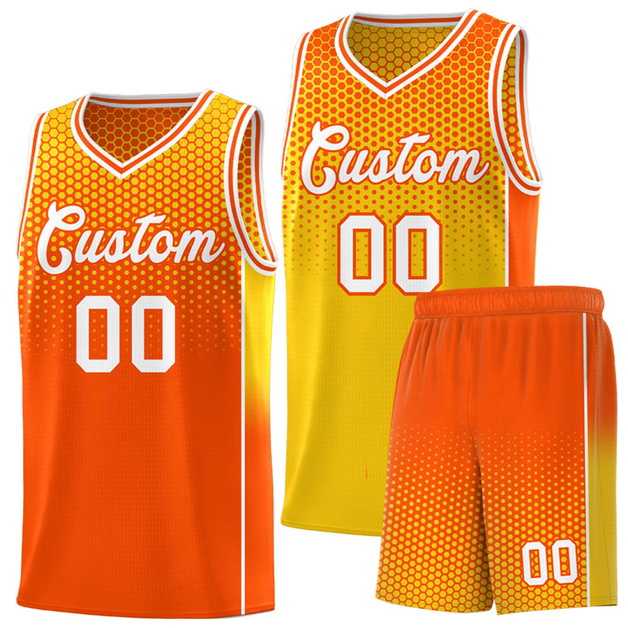 Custom Gold Orange Reversible Side Gradient Sports Uniform Dot Pattern Basketball Jersey Kits | BuyFootballJersey