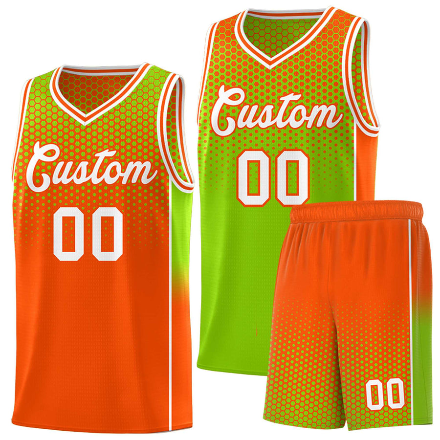 Custom Neon Green Orange Reversible Side Gradient Sports Uniform Dot Pattern Basketball Jersey Kits | BuyFootballJersey