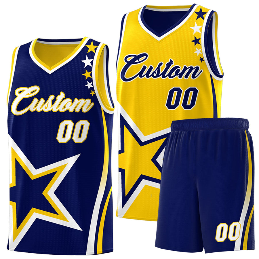 Custom Navy Gold White Star Series Reversible Sets Basketball Jersey | BuyFootballJersey