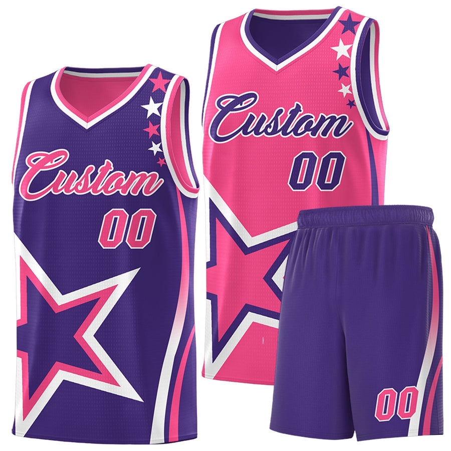 Custom Purple Pink White Star Series Reversible Sets Basketball Jersey | BuyFootballJersey