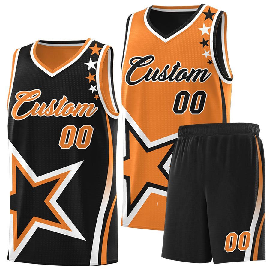Custom Black Gold Orange White Star Series Reversible Sets Basketball Jersey | BuyFootballJersey