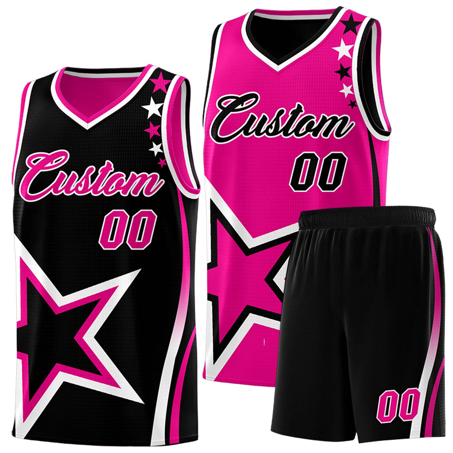 Custom Black Pink White Star Series Reversible Sets Basketball Jersey | BuyFootballJersey