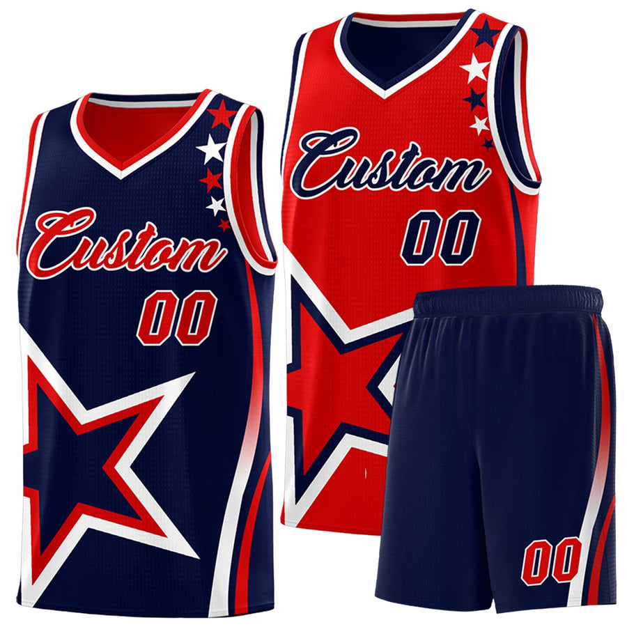 Custom Navy Red White Star Series Reversible Sets Basketball Jersey | BuyFootballJersey