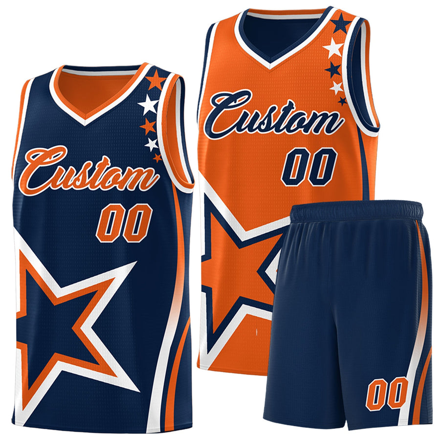 Custom Navy Orange White Star Series Reversible Sets Basketball Jersey | BuyFootballJersey