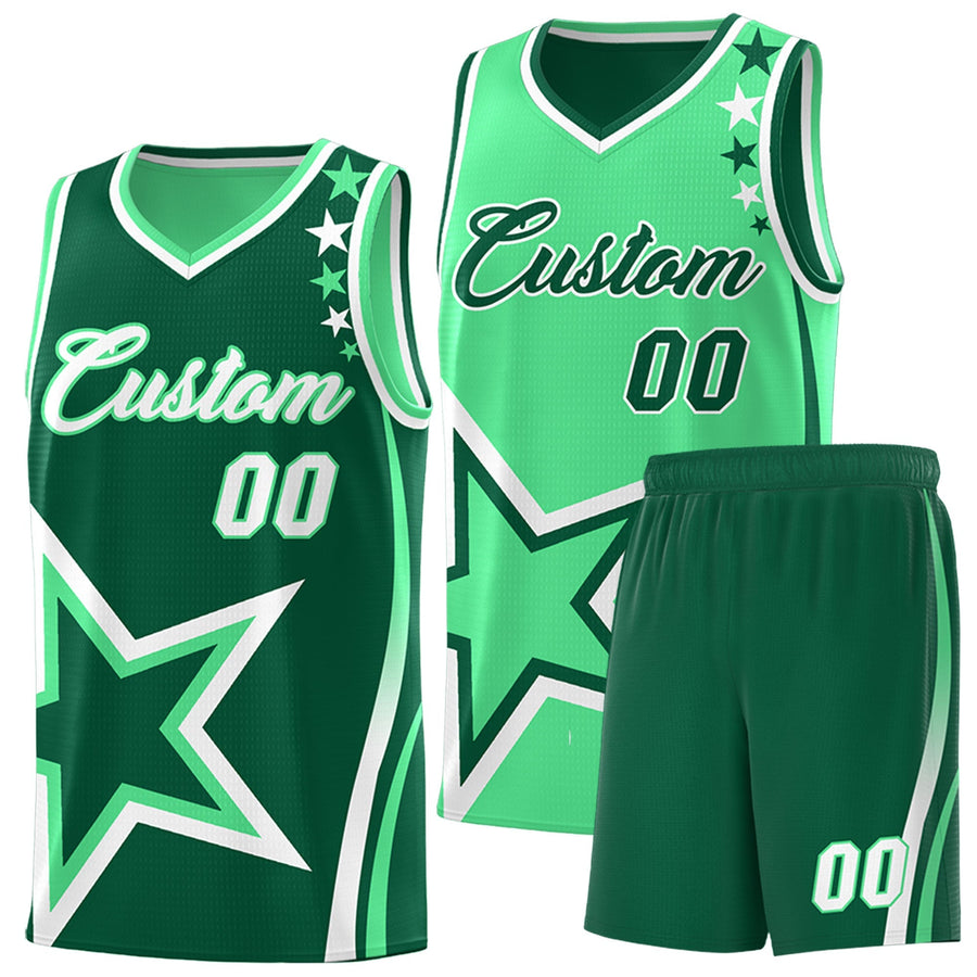 Custom Kelly Green Green White Star Series Reversible Sets Basketball Jersey | BuyFootballJersey