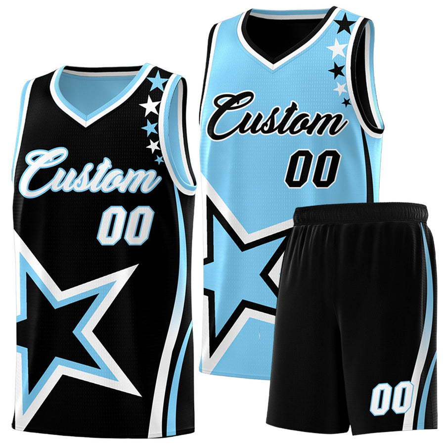 Custom Black Light Blue White Star Series Reversible Sets Basketball Jersey | BuyFootballJersey