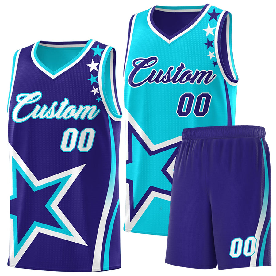 Custom Royal Sky Blue White Star Series Reversible Sets Basketball Jersey | BuyFootballJersey