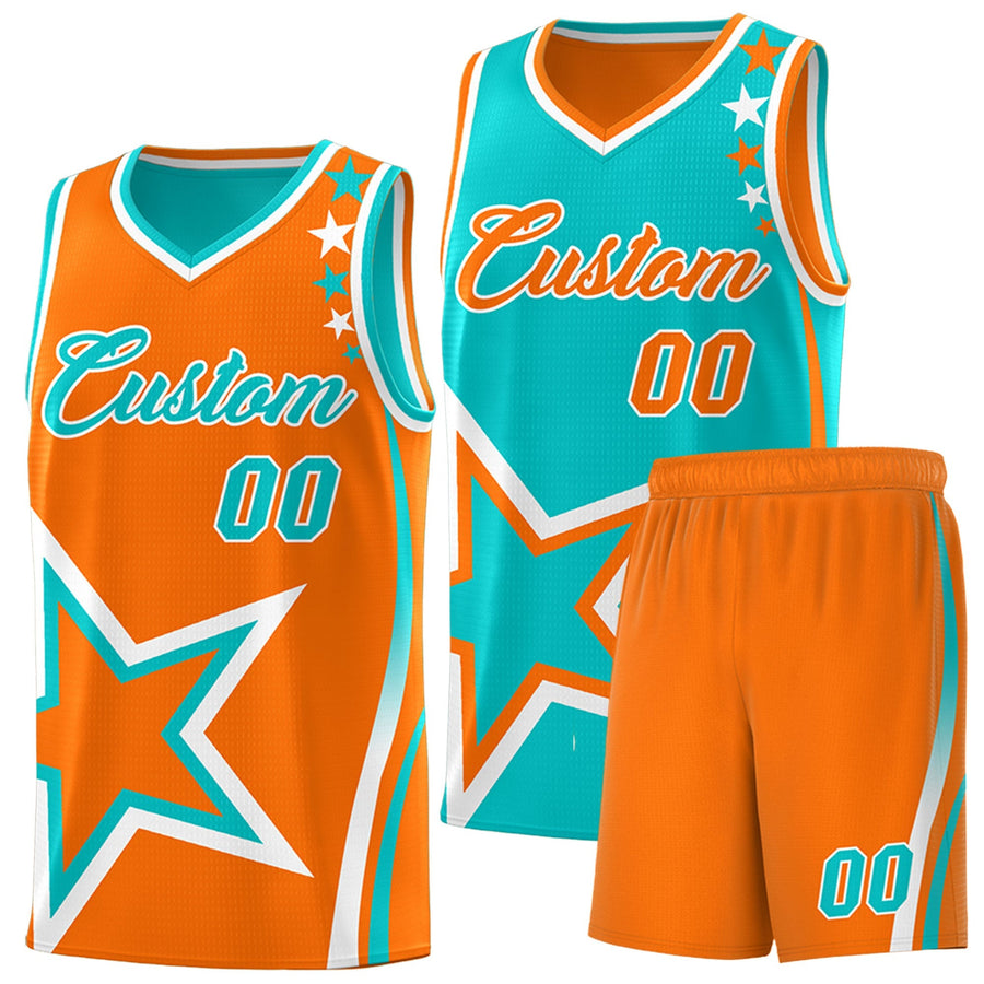Custom Orange Aqua White Star Series Reversible Sets Basketball Jersey | BuyFootballJersey