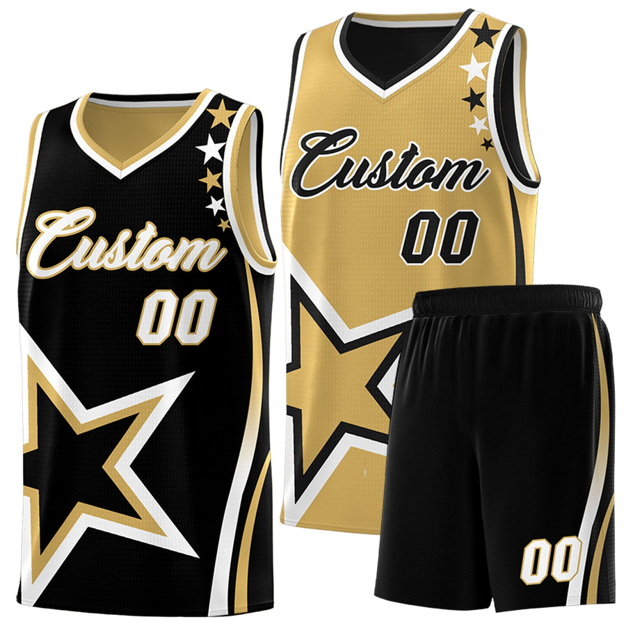 Custom Black Old Gold White Star Series Reversible Sets Basketball Jersey | BuyFootballJersey