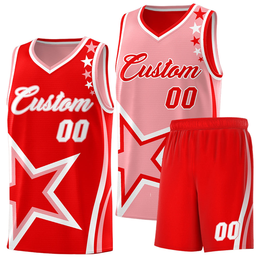 Custom Light Red Light Pink White Star Series Reversible Sets Basketball Jersey | BuyFootballJersey