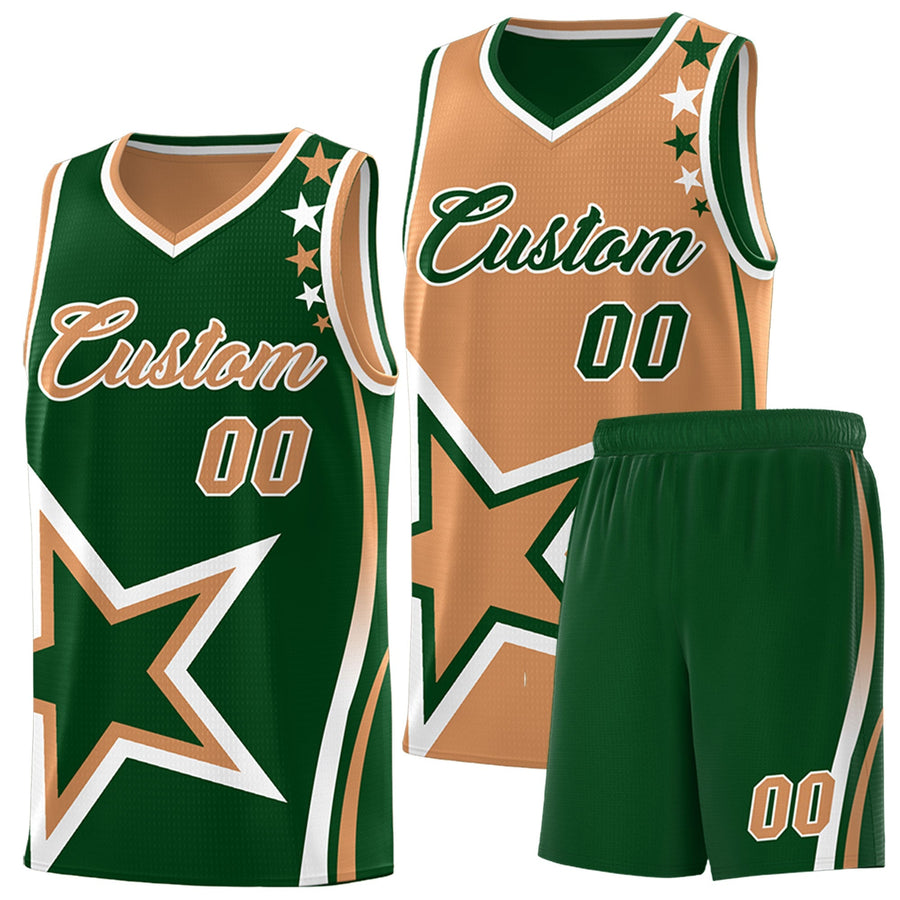 Custom Green Buckskin Brown White Star Series Reversible Sets Basketball Jersey | BuyFootballJersey