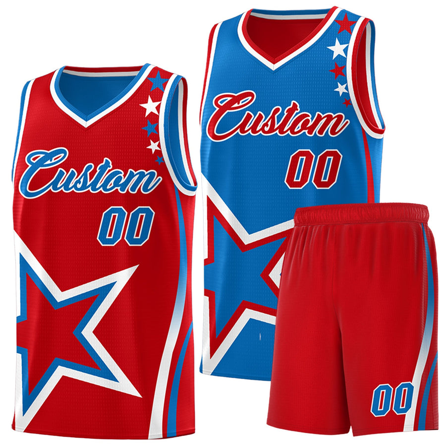 Custom Red Royal White Star Series Reversible Sets Basketball Jersey | BuyFootballJersey