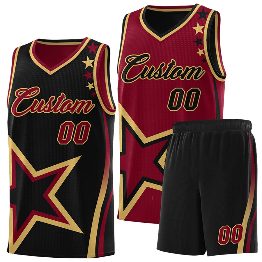 Custom Black Crimson Old Gold Star Series Reversible Sets Basketball Jersey | BuyFootballJersey