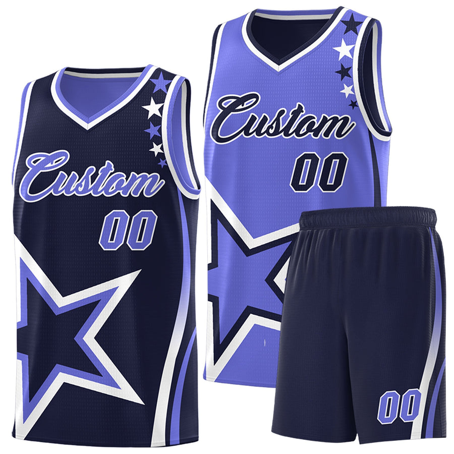 Custom Navy Purple White Star Series Reversible Sets Basketball Jersey | BuyFootballJersey