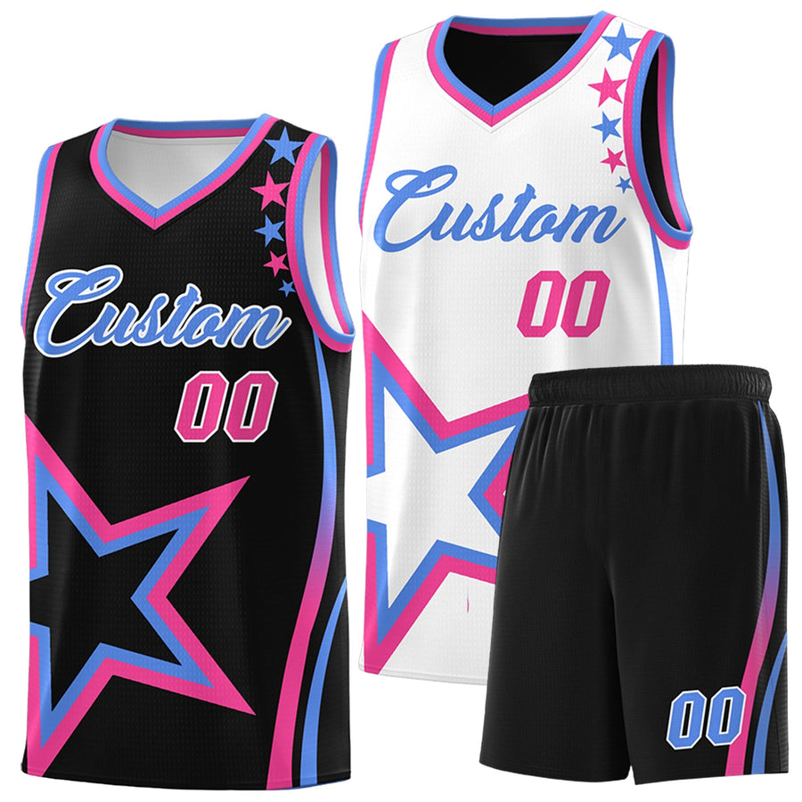 Custom Black Light Blue Pink Star Series Reversible Sets Basketball Jersey | BuyFootballJersey