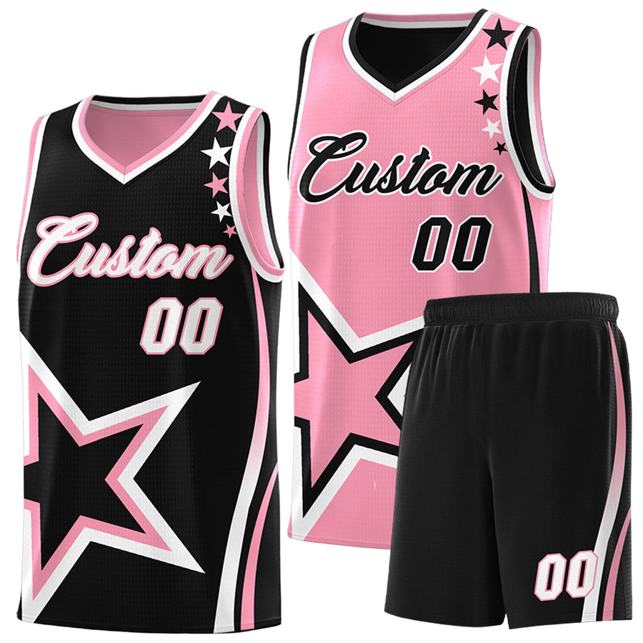 Custom Black Light Pink White Star Series Reversible Sets Basketball Jersey | BuyFootballJersey