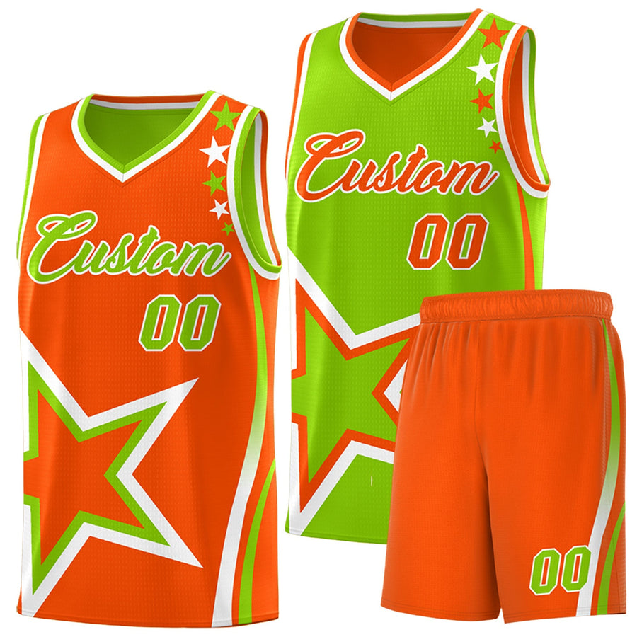 Custom Orange Neon Green White Star Series Reversible Sets Basketball Jersey | BuyFootballJersey