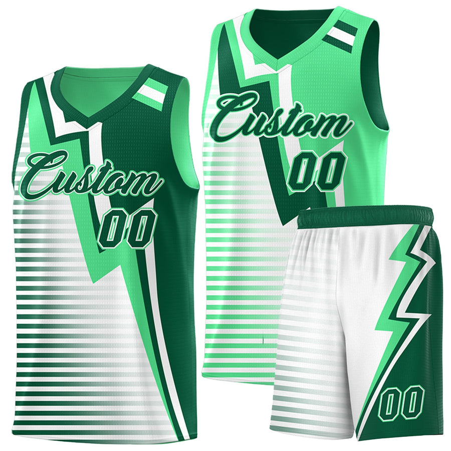 Custom Kelly Green Green White Gradient Stripes Lightning Pattern Reversible Sets Basketball Jersey | BuyFootballJersey
