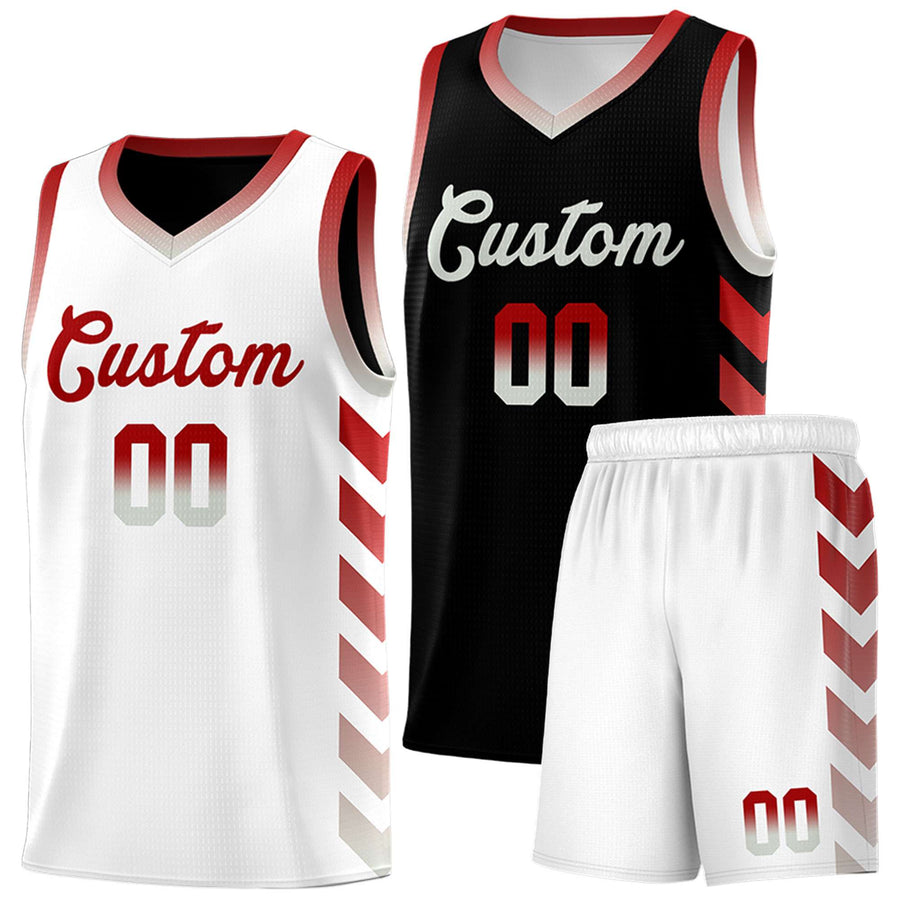 Custom White Black Reversible Basketball Jersey Kits - Side Arrow Red Gray Gradient | BuyFootballJersey