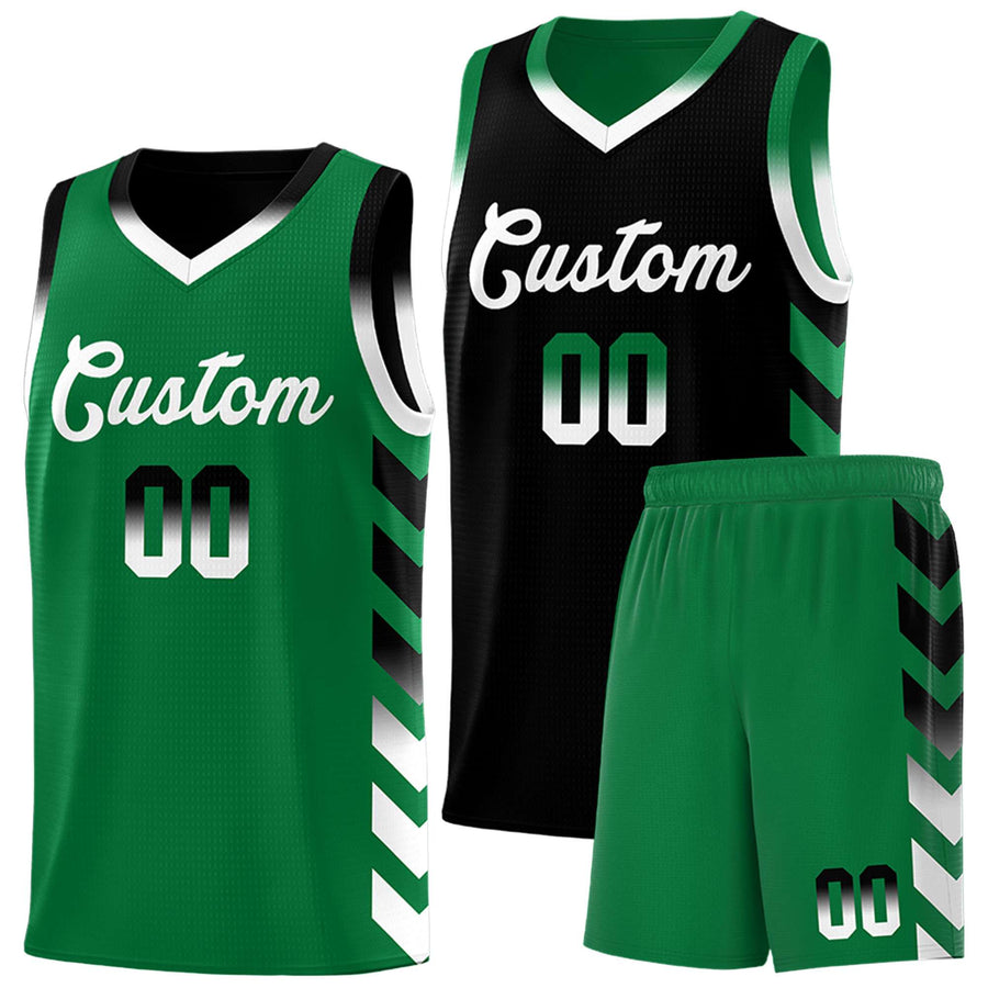 Custom Kelly Green Black Reversible Basketball Jersey Kits - Side Arrow Black White Gradient | BuyFootballJersey
