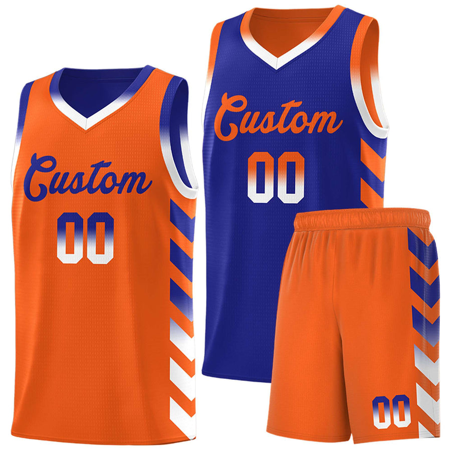 Custom Orange Royal Reversible Basketball Jersey Kits - Side Arrow Royal White Gradient | BuyFootballJersey