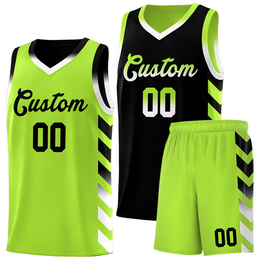 Custom Neon Greed Black Reversible Basketball Jersey Kits - Side Arrow Black White Gradient | BuyFootballJersey