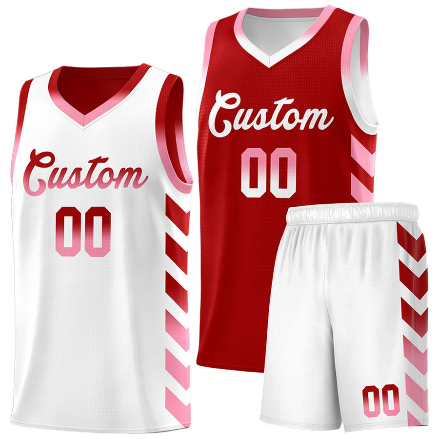 Custom White Red Reversible Basketball Jersey Kits - Side Arrow Red Light Pink Gradient | BuyFootballJersey