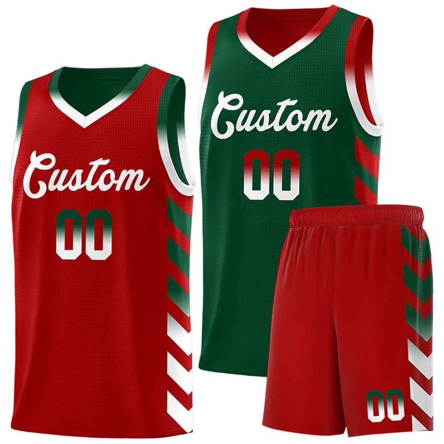 Custom Red Green Reversible Basketball Jersey Kits - Side Arrow Green White Gradient | BuyFootballJersey