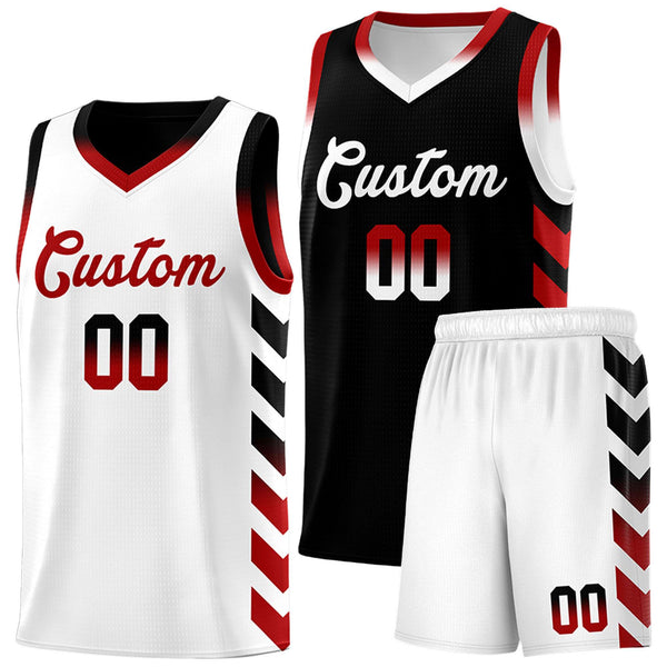 Custom White Black Reversible Basketball Jersey Kits - Side Arrow Black Red Gradient | BuyFootballJersey