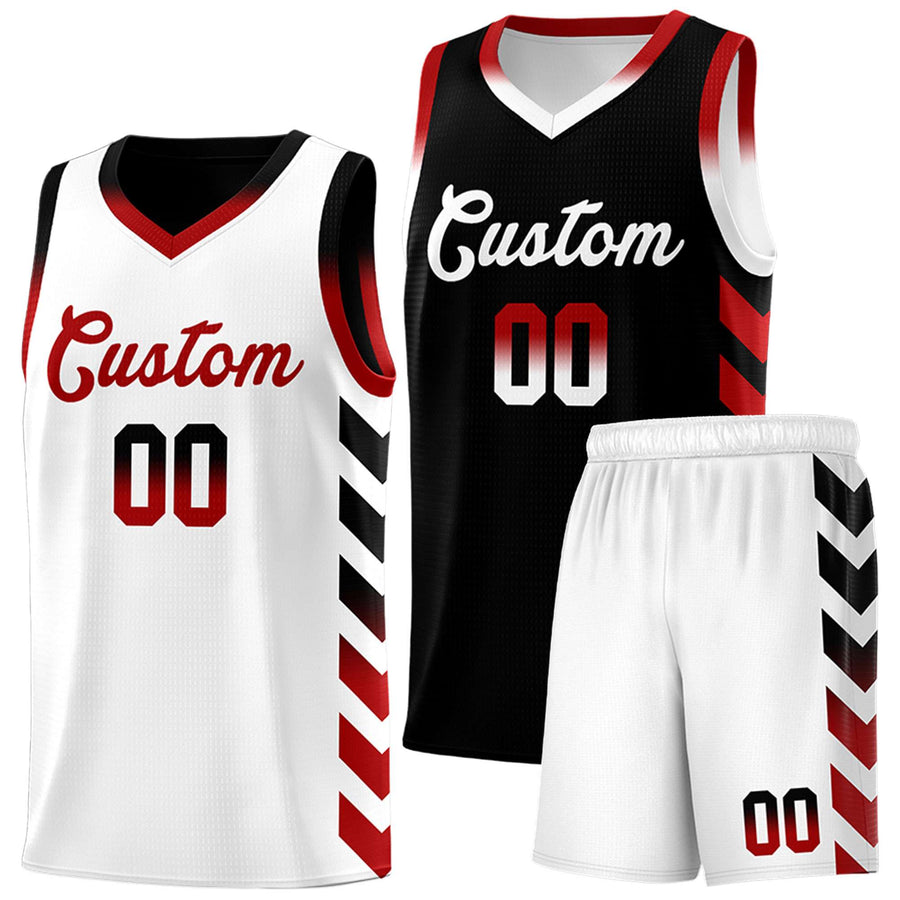 Custom White Black Reversible Basketball Jersey Kits - Side Arrow Black Red Gradient | BuyFootballJersey