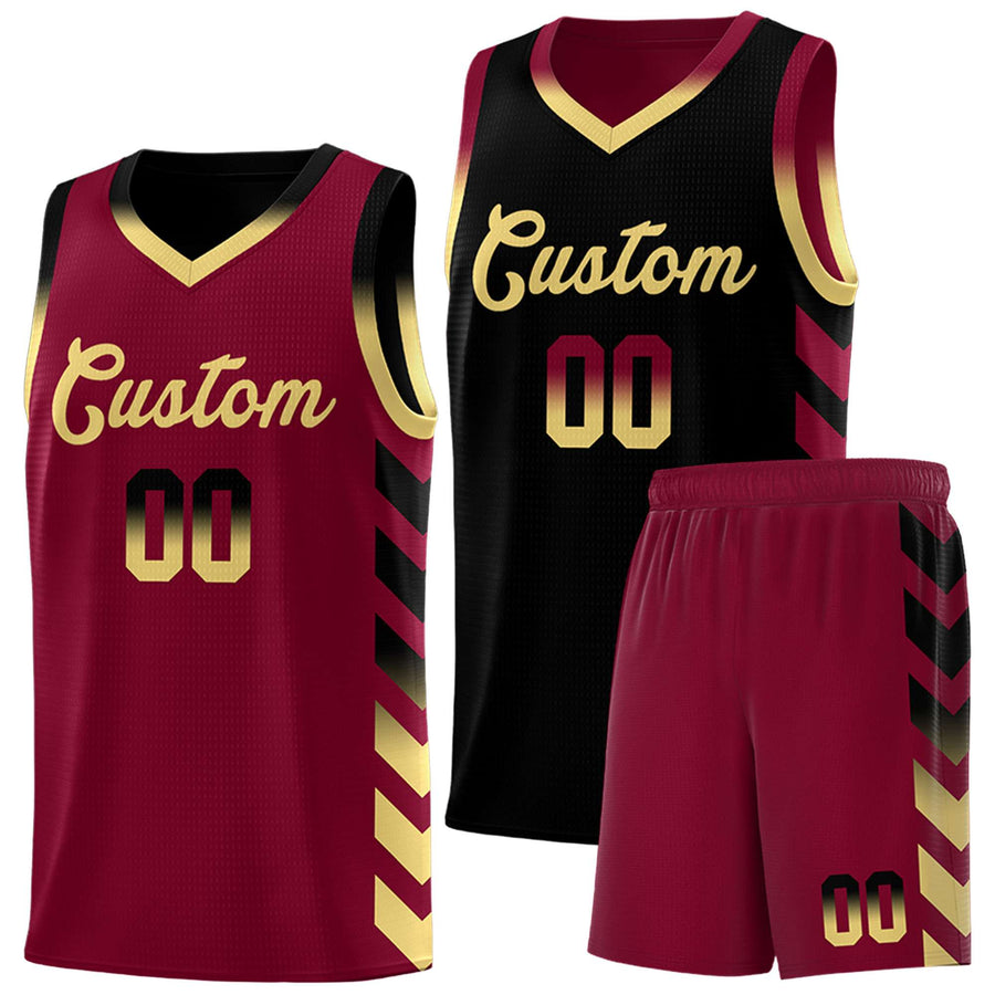 Custom Crimson Black Reversible Basketball Jersey Kits - Side Arrow Black Khaki Gradient | BuyFootballJersey