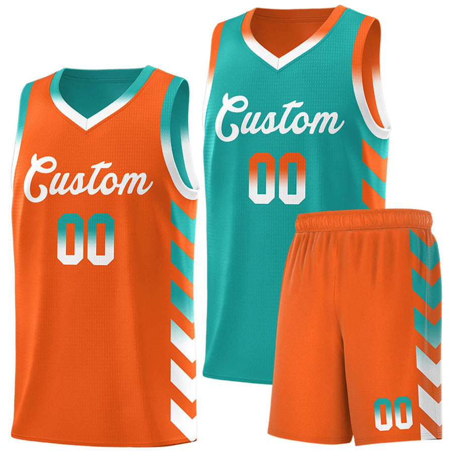 Custom Orange Aqua Reversible Basketball Jersey Kits - Side Arrow Aqua White Gradient | BuyFootballJersey