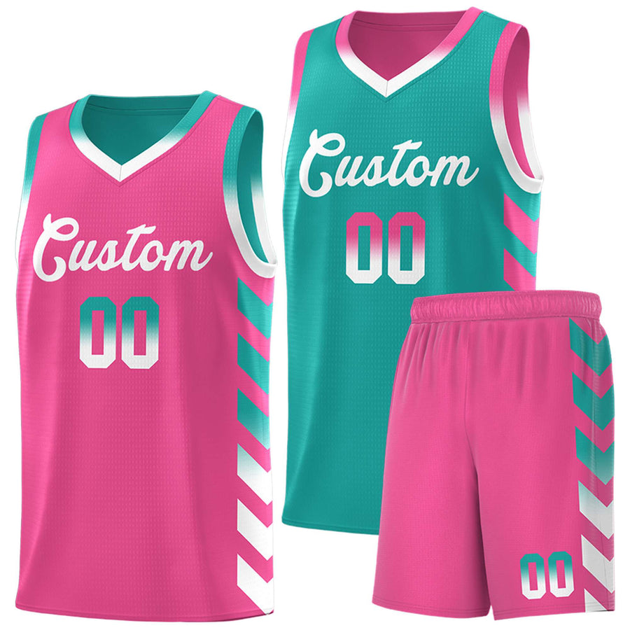 Custom Pink Aqua Reversible Basketball Jersey Kits - Side Arrow Aqua White Gradient | BuyFootballJersey