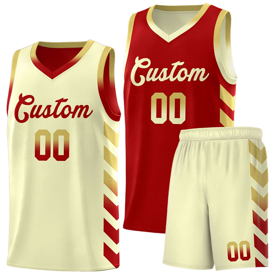 Custom Cream Red Reversible Basketball Jersey Kits - Side Arrow Old Gold Red Gradient | BuyFootballJersey