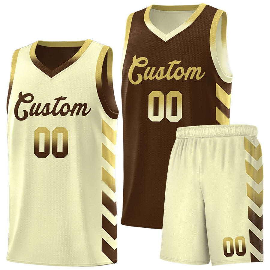 Custom Cream Brown Reversible Basketball Jersey Kits - Side Arrow Old Gold Brown Gradient | BuyFootballJersey