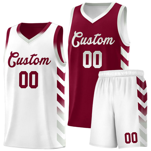 Custom White Crimson Reversible Basketball Jersey Kits - Side Arrow Crimson Gray Gradient | BuyFootballJersey